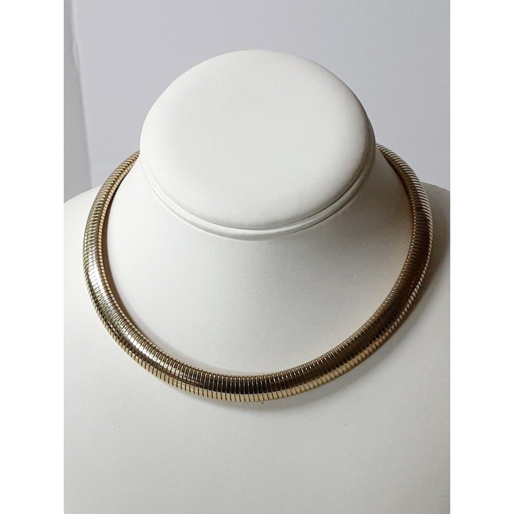 LES BERNARD Gold Plated Wide Cleopatra Flexible Omega Collar Necklace 17" Vtg